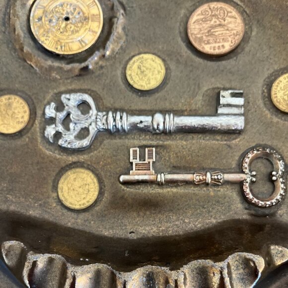 Vintage Lr Hayden Lewis Midcentury Handmade USA Coin Antique Key Ashtray - Picture 7 of 15
